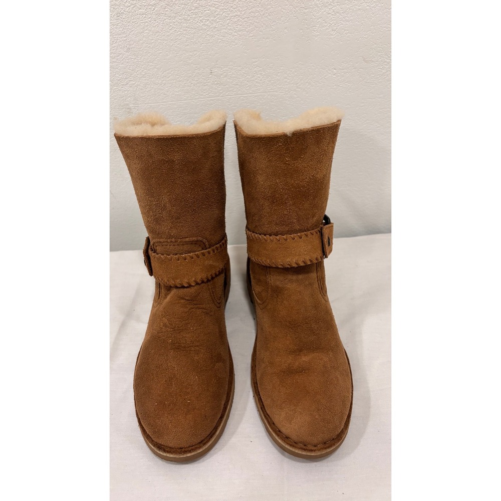 UGG Cedric Chestnut Brown Suede Shearling Lined Buckle Boots 1012360 Womens 6